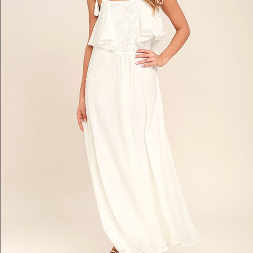 Lulus Moon River Now and Always Ivory Lace Maxi Dress